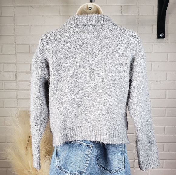 BKE Grey Quarter Zip Mock Neck Eyelash Sweater size Xtra Small - Picture 7 of 9